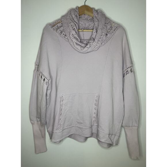 FREE PEOPLE Melody Crochet Swit Lilac Oversized Sweatshirt Small Boho Cozycore - Picture 4 of 13